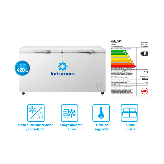Congeladora INDURAMA 420L - 2puertas